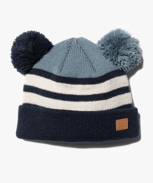 Bonnet bébé garçon rayé à pompons vue1 - GEMO(BEBE DEBT) - GEMO