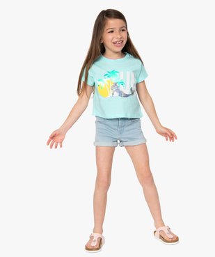 Tee-shirt court fille avec motif scintillant sur l’avant vue5 - GEMO (ENFANT) - GEMO