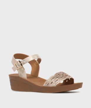 Sandales à talon compensée et bride ajourée à strass femme vue2 - VALENTINA BALDA - GEMO