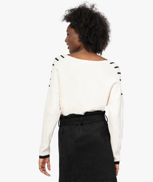 Pull femme à rayures et col en V vue3 - GEMO(FEMME PAP) - GEMO