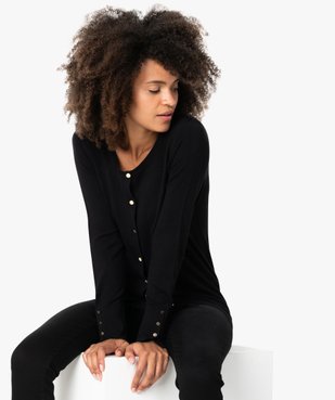 Gilet femme en maille fine avec col rond et boutons métalliques vue2 - GEMO(FEMME PAP) - GEMO