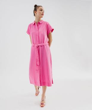 Robe chemise longue à manches courtes en gaze de coton femme vue3 - GEMO(FEMME PAP) - GEMO