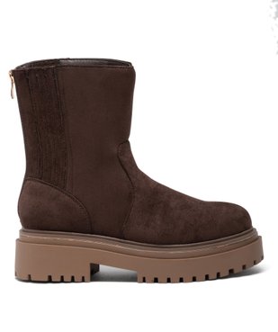 Boots en velours avec épaisse semelle crantée femme vue1 - GEMO (CASUAL) - GEMO