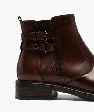 Boots femme unis à talon plat dessus cuir à bords ajourés vue6 - GEMO (CASUAL) - GEMO