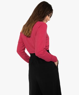 Tee-shirt femme à manches longues et col V en dentelle vue3 - GEMO 4G FEMME - GEMO