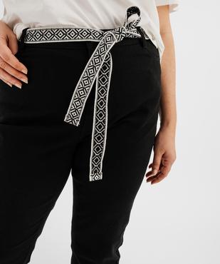 Pantacourt slim taille haute en coton stretch avec ceinture à nouer femme grande taille vue2 - GEMO 4G GT - GEMO
