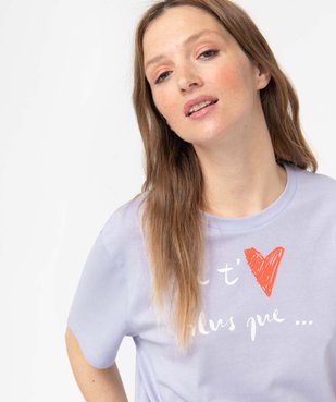 Tee-shirt femme à manches courtes avec message et coeur vue2 - GEMO(FEMME PAP) - GEMO