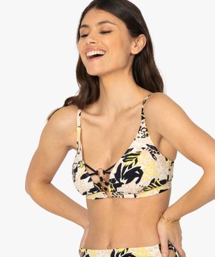 Haut de maillot de bain femme triangle avec anneaux métalliques vue1 - GEMO (PLAGE) - GEMO