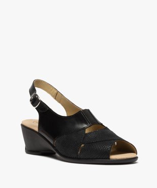 Sandales femme confort en cuir uni et talon compensé vue2 - GEMO (CONFORT) - GEMO