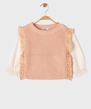 Pull avec manches en gaze de coton bébé fille vue2 - GEMO(BEBE DEBT) - GEMO