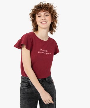 Tee-shirt femme à manches volantées avec message vue2 - GEMO(FEMME PAP) - GEMO