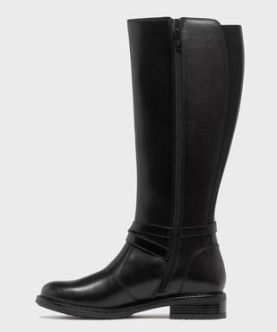 Bottes cavalières en cuir à zip et élastiques femme - Tanéo vue3 - TANEO - GEMO