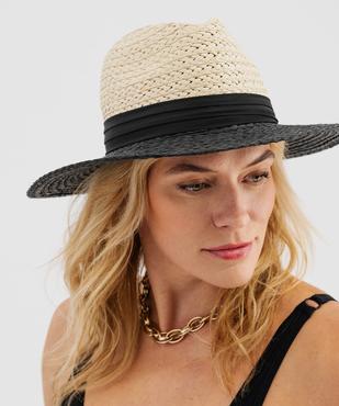 Chapeau de paille bicolore avec bande de tissu femme vue3 - GEMO (ACCESS) - GEMO