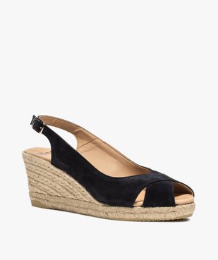 Sandales femme à talon compensé et dessus cuir velours vue2 - GEMO(URBAIN) - GEMO