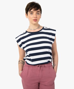 Tee-shirt femme rayé sans manches à épaulettes vue1 - GEMO(FEMME PAP) - GEMO