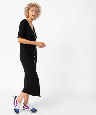 Robe chemise femme en maille côtelée et manches courtes vue1 - GEMO(FEMME PAP) - GEMO