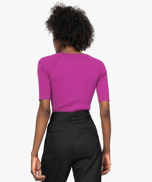 Pull femme à manches courtes en maille côtelée vue3 - GEMO(FEMME PAP) - GEMO