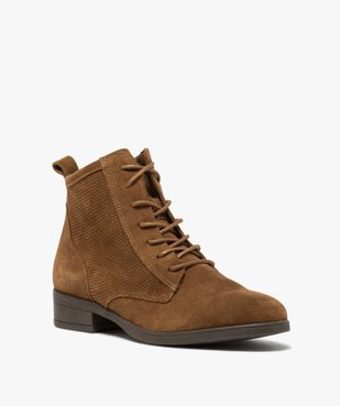 Boots femme à talon plat dessus cuir style godillots vue2 - GEMO (CASUAL) - GEMO