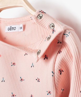 Tee-shirt bébé fille en maille côtelée à motifs fleuris vue2 - GEMO(BEBE DEBT) - GEMO
