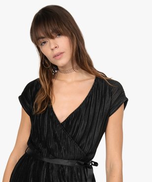Robe femme en maille gaufrée avec col cache-cœur vue2 - GEMO(FEMME PAP) - GEMO