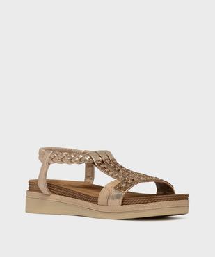 Sandales à semelle épaisse, brides métallisées et strass femme vue2 - EMILIA ROSA - GEMO