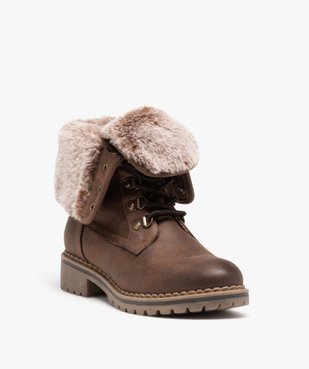 Boots femme unies avec intérieur fourré et lacets passants vue2 - GEMO (CASUAL) - GEMO