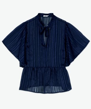 Blouse femme à manches courtes rayée en voile transparent vue4 - GEMO(FEMME PAP) - GEMO