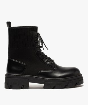 Boots femme unies à semelle crantée et col en maille vue1 - GEMO (CASUAL) - GEMO