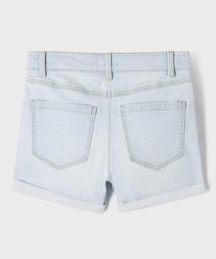 Short en jean stretch à taille haute et revers fille vue3 - GEMO (JUNIOR) - GEMO
