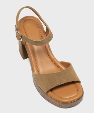 Sandales à talon haut et patin en cuir suédé femme - Tanéo vue5 - TANEO - GEMO