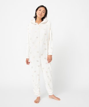 Combinaison pyjama femme en maille peluche à motifs pailletés vue1 - GEMO(HOMWR FEM) - GEMO