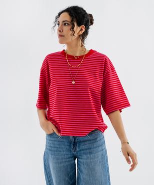 Tee-shirt manches courtes coupe large en jersey de coton rayé femme vue1 - GEMO 4G FEMME - GEMO