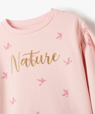 Sweat fille pastel imprimé à manches froncées et motif pailleté vue2 - GEMO (ENFANT) - GEMO
