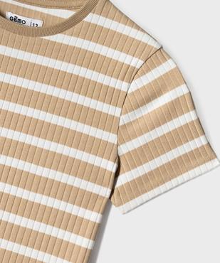 Tee-shirt manches courtes en maille côtelée à rayures fille vue3 - GEMO 4G FILLE - GEMO
