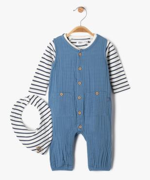 Ensemble 3 pièces salopette, body et bavoir bébé garçon - LuluCastagnette vue1 - LULUCASTAGNETTE - GEMO