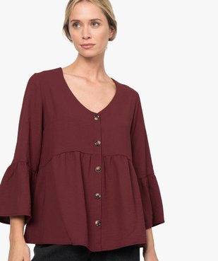 Blouse femme fluide à basque et manches volantées vue1 - GEMO(FEMME PAP) - GEMO