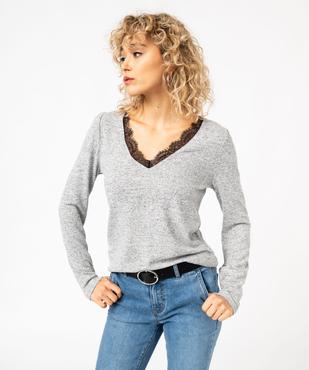 Tee-shirt à manches longues en maille avec col dentelle femme vue1 - GEMO(FEMME PAP) - GEMO