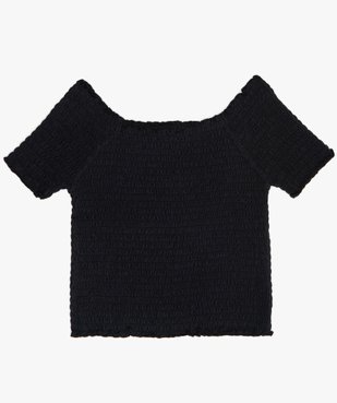 Tee-shirt court fille en smocks à manches courtes et col Bardot vue1 - GEMO (JUNIOR) - GEMO