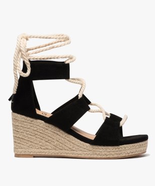 Sandales femme à talon compensé laçage cordelette vue1 - GEMO(URBAIN) - GEMO