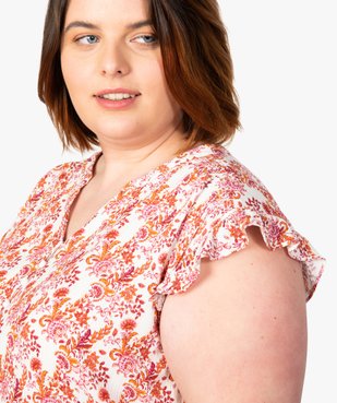Blouse femme à motifs fleuris et rayures pailletées vue2 - GEMO (G TAILLE) - GEMO
