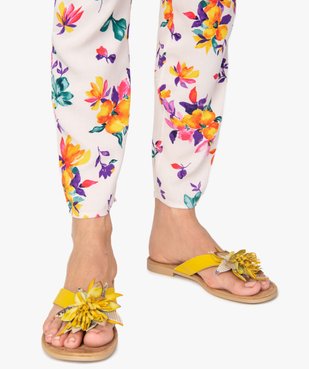 Sandales femme à entre-doigts et fleur en cuir vue1 - GEMO (CASUAL) - GEMO
