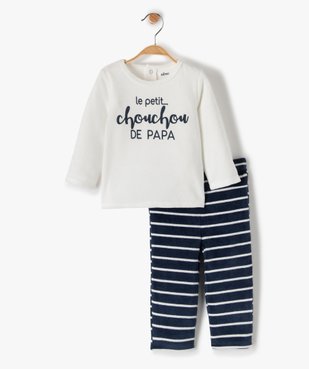 Pyjama bébé 2 pièces avec message et pantalon rayé vue1 - GEMO(BB COUCHE) - GEMO