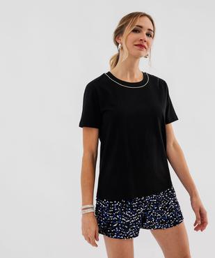 Tee-shirt manches courtes en coton avec décolleté strass femme vue1 - GEMO(FEMME PAP) - GEMO