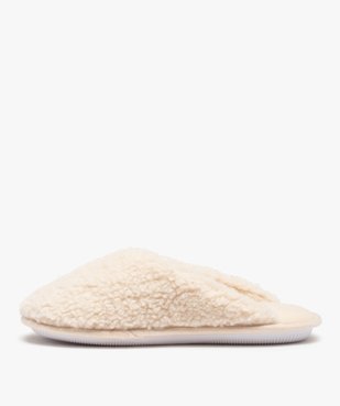 Chaussons femme mules plates unies en textile sherpa vue3 - GEMO 4G FEMME - GEMO