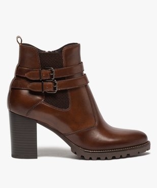 Boots femme à talon rainuré dessus en cuir uni vue1 - GEMO(URBAIN) - GEMO