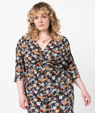 Blouse femme grande taille à manches ¾ forme cache-cœur vue1 - GEMO (G TAILLE) - GEMO
