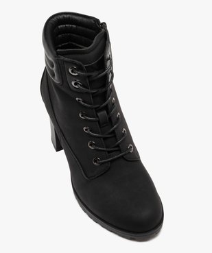 Bottines femme à talon haut avec col matelassé à zip et à lacets ronds cirés vue6 - GEMO(URBAIN) - GEMO