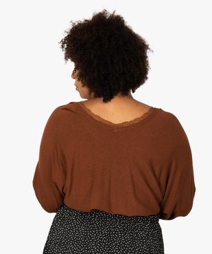 Pull femme en maille fine avec décolleté V en dentelle vue3 - GEMO (G TAILLE) - GEMO