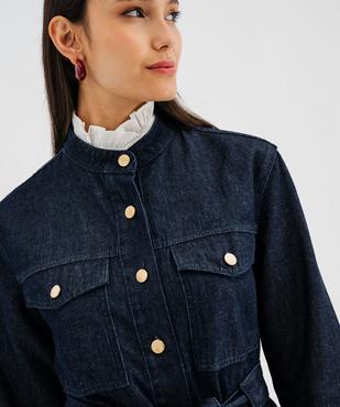 Veste longue en toile denim avec ceinture femme vue3 - GEMO 4G FEMME - GEMO
