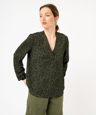 Tee-shirt à manches longues et col V en maille texturée femme vue2 - GEMO 4G FEMME - GEMO